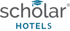 A logo for Scholar Hotels, with a graduation cap icon above the word &ldquo;scholar&rdquo; and the word &ldquo;HOTELS&rdquo; beneath it.